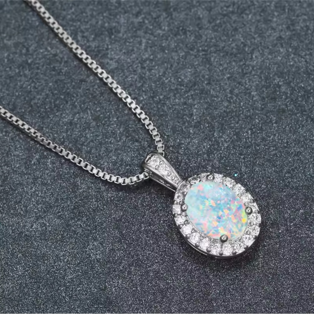Fire Opal Silver Pendant Necklace - Picture 2 of 4